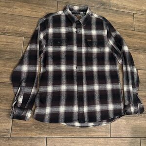Orvis Heavyweight Flannel Shirt/Jacket Medium Brown Plaid Button Up Shacket